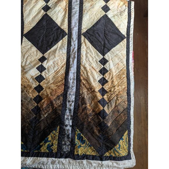 VTG FRENCH BRAID QUILT 1980s-90s Earthtone Ombre Batik Patchwork 67x70" - Picture 8 of 12